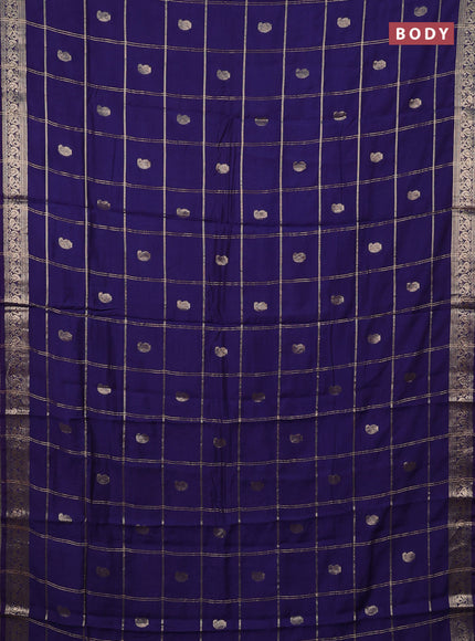 Semi chanderi saree navy blue and light green with allover zari checks & buttas and zari woven border