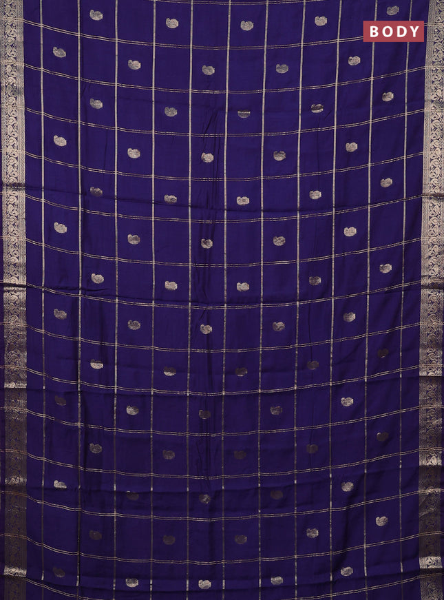Semi chanderi saree navy blue and light green with allover zari checks & buttas and zari woven border