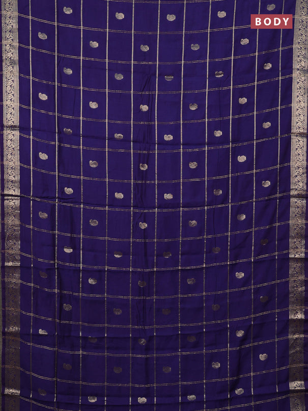 Semi chanderi saree navy blue and light green with allover zari checks & buttas and zari woven border