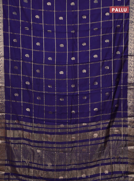 Semi chanderi saree navy blue and light green with allover zari checks & buttas and zari woven border