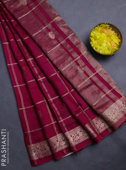 Semi chanderi saree maroon and green with allover zari checks & buttas and zari woven border