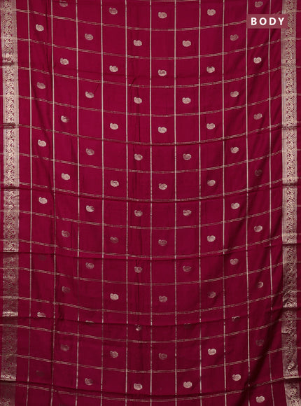 Semi chanderi saree maroon and green with allover zari checks & buttas and zari woven border