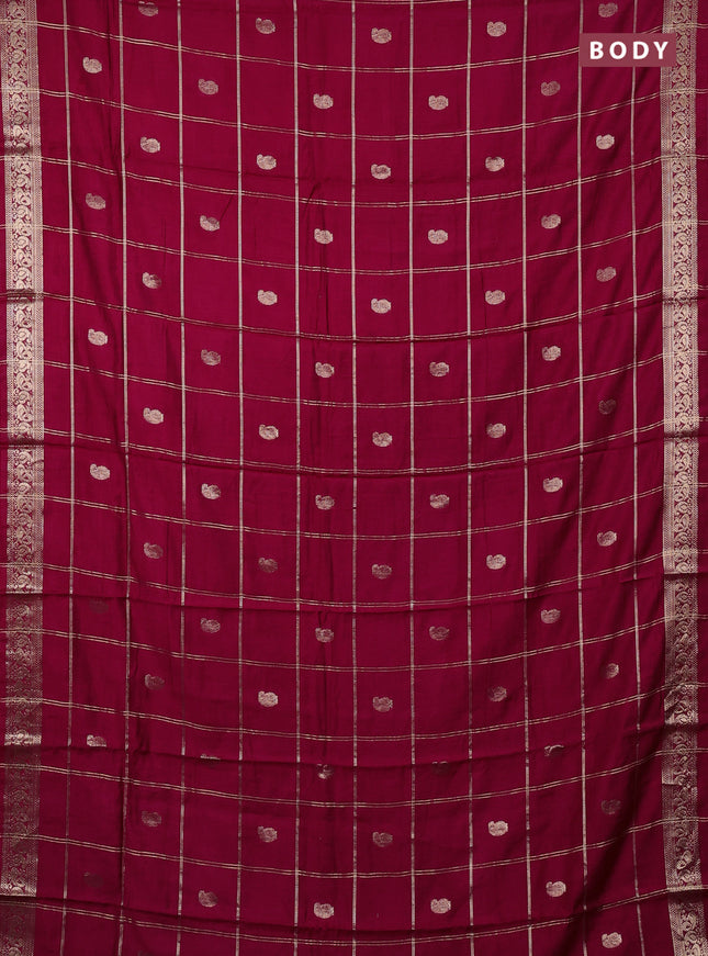 Semi chanderi saree maroon and green with allover zari checks & buttas and zari woven border