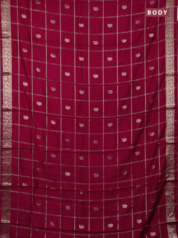 Semi chanderi saree maroon and green with allover zari checks & buttas and zari woven border