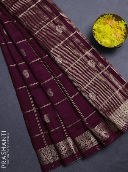 Semi chanderi saree wine shade and rust shade with allover zari checks & buttas and zari woven border