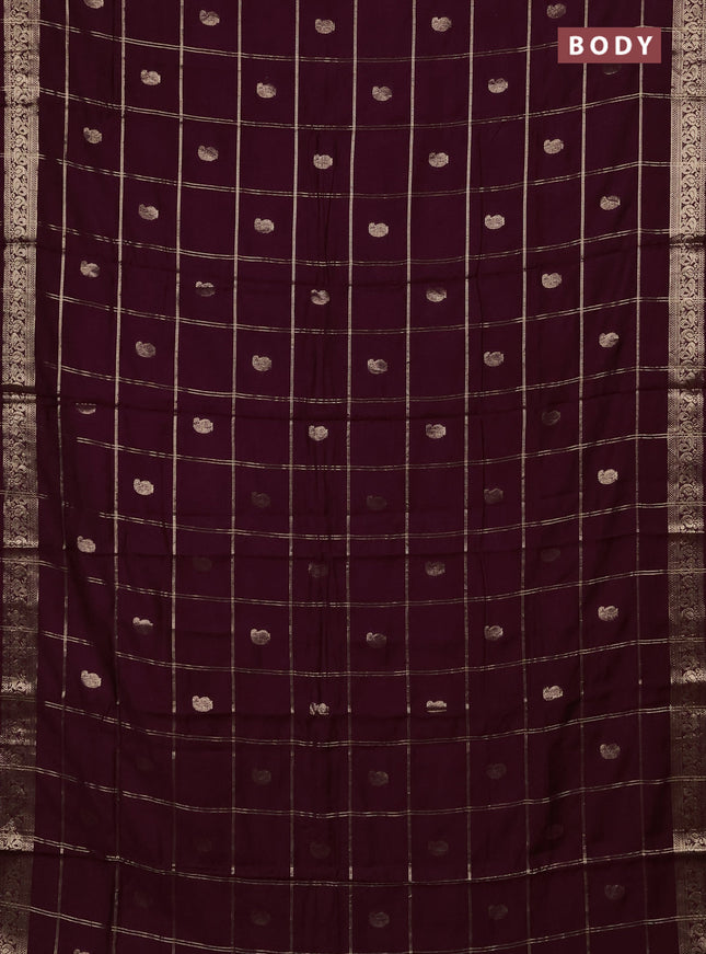 Semi chanderi saree wine shade and rust shade with allover zari checks & buttas and zari woven border