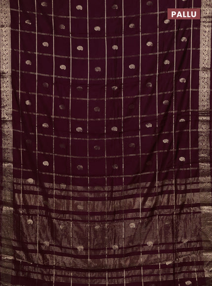 Semi chanderi saree wine shade and rust shade with allover zari checks & buttas and zari woven border