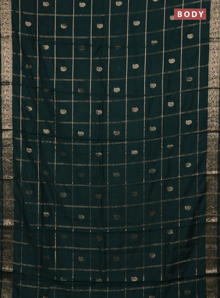 Semi chanderi saree bottle green and light pink with allover zari checks & buttas and zari woven border