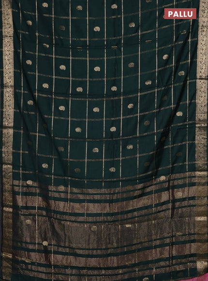 Semi chanderi saree bottle green and light pink with allover zari checks & buttas and zari woven border
