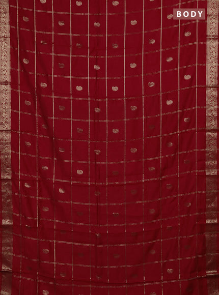 Semi chanderi saree red and green with allover zari checks & buttas and zari woven border