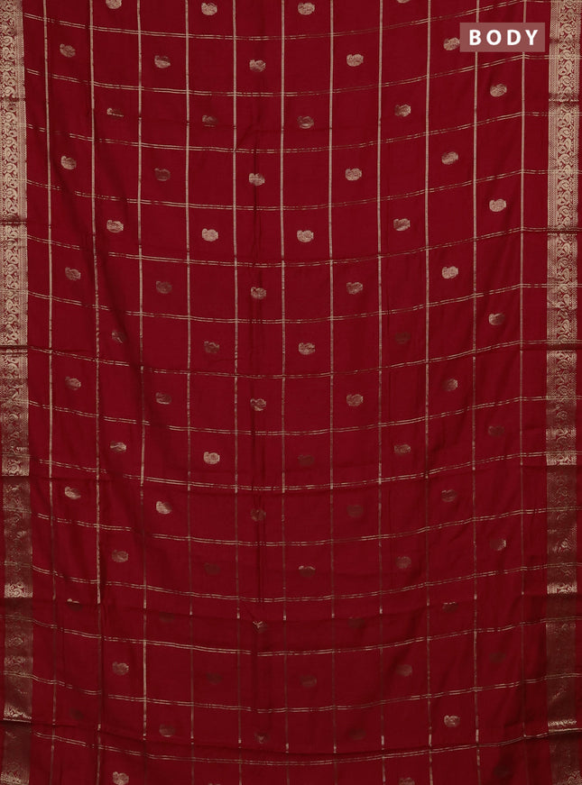 Semi chanderi saree red and green with allover zari checks & buttas and zari woven border