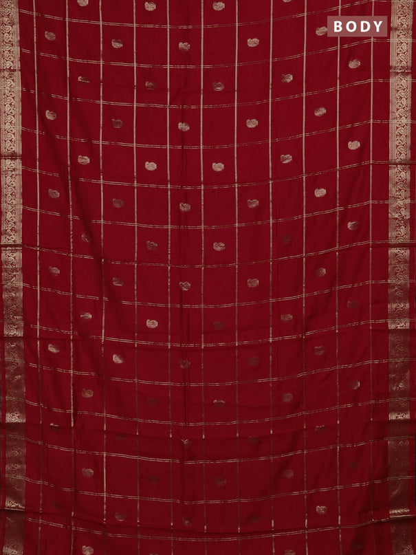 Semi chanderi saree red and green with allover zari checks & buttas and zari woven border
