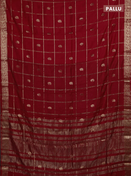Semi chanderi saree red and green with allover zari checks & buttas and zari woven border