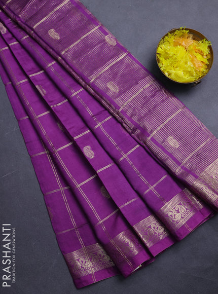 Semi chanderi saree purple and blue with allover zari checks & buttas and zari woven border