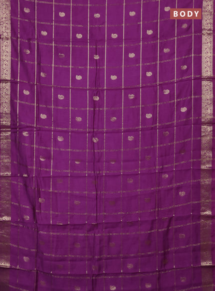 Semi chanderi saree purple and blue with allover zari checks & buttas and zari woven border