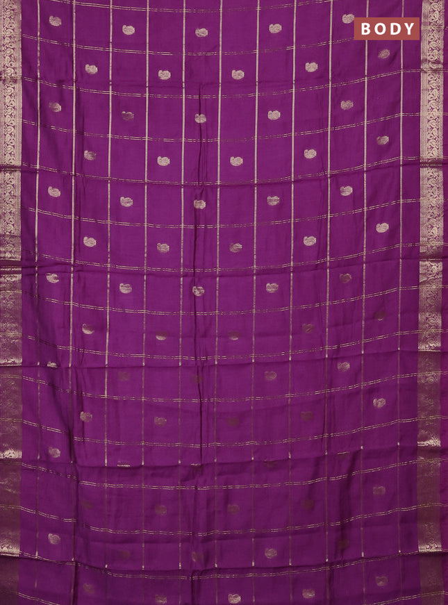 Semi chanderi saree purple and blue with allover zari checks & buttas and zari woven border