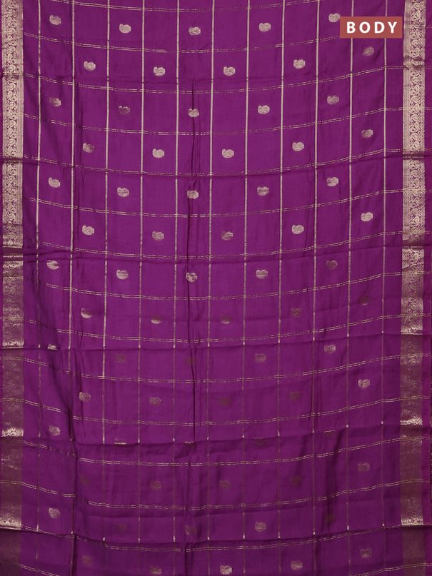 Semi chanderi saree purple and blue with allover zari checks & buttas and zari woven border