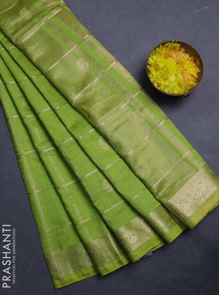 Semi chanderi saree light green and blue with allover zari checks & buttas and zari woven border