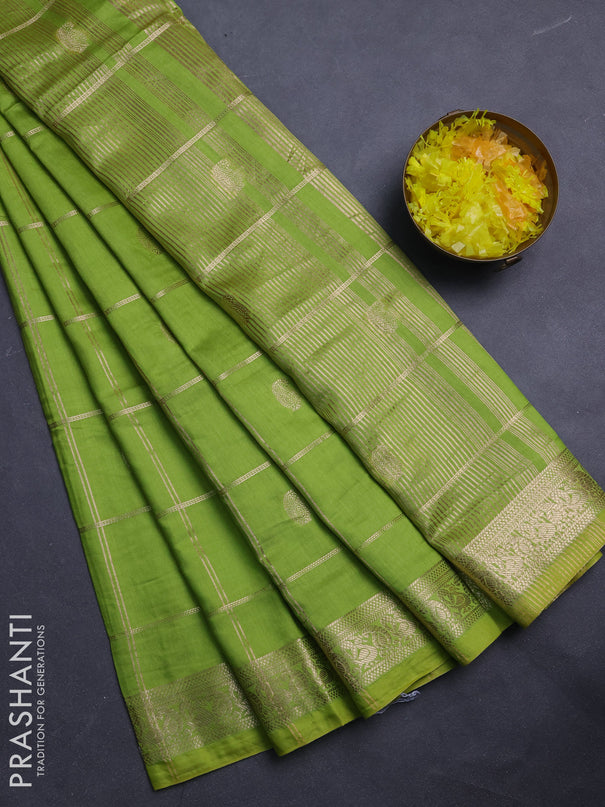 Semi chanderi saree light green and blue with allover zari checks & buttas and zari woven border