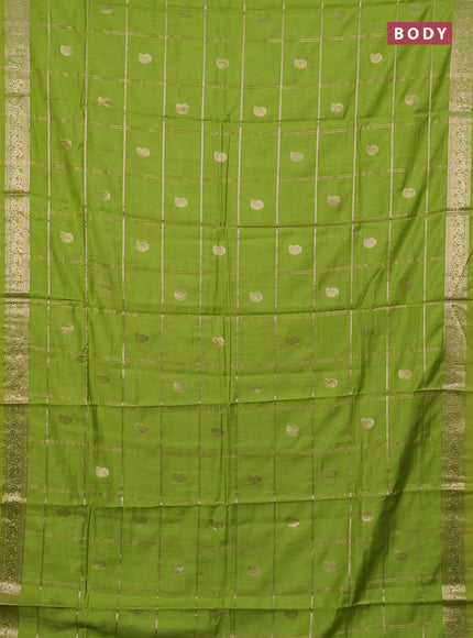 Semi chanderi saree light green and blue with allover zari checks & buttas and zari woven border