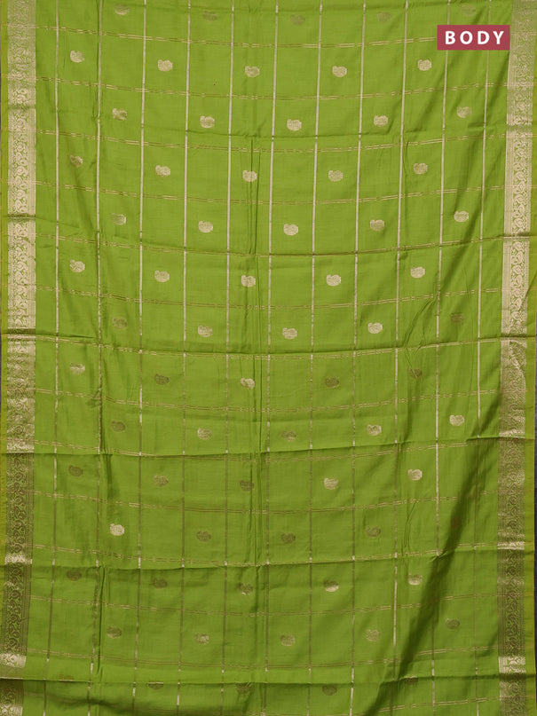 Semi chanderi saree light green and blue with allover zari checks & buttas and zari woven border