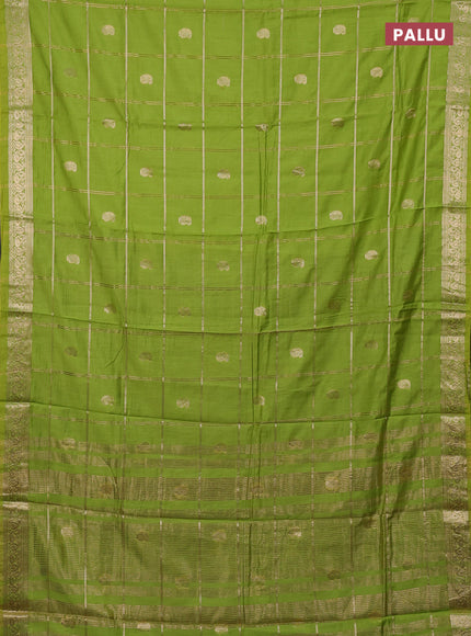 Semi chanderi saree light green and blue with allover zari checks & buttas and zari woven border