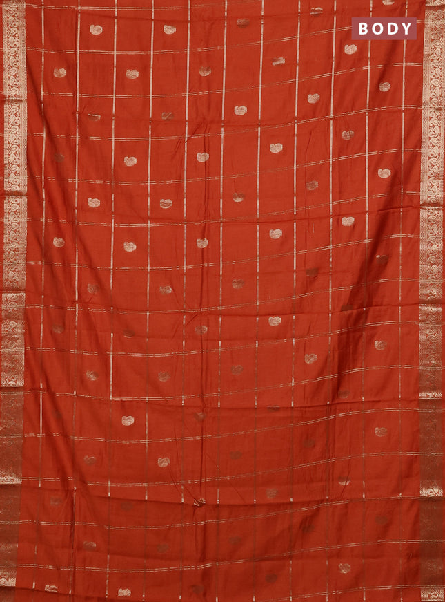 Semi chanderi saree rust shade and wine shade with allover zari checks & buttas and zari woven border