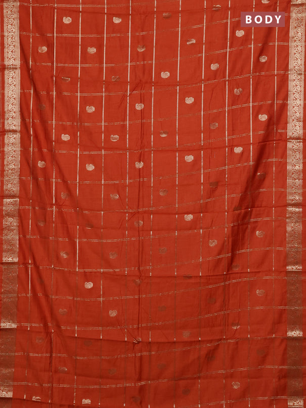 Semi chanderi saree rust shade and wine shade with allover zari checks & buttas and zari woven border