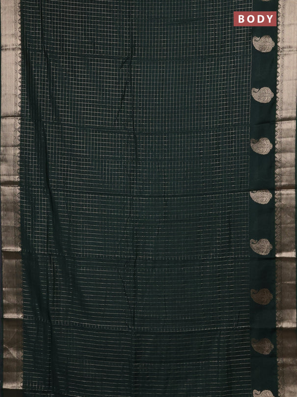 Semi chanderi saree bottle green and black with allover zari checked pattern and zari woven paisley butta border