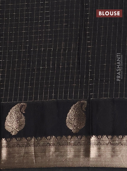 Semi chanderi saree bottle green and black with allover zari checked pattern and zari woven paisley butta border