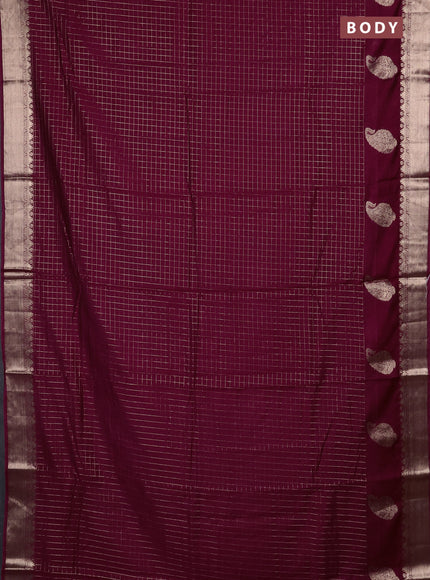 Semi chanderi saree wine shade and navy blue with allover zari checked pattern and zari woven paisley butta border