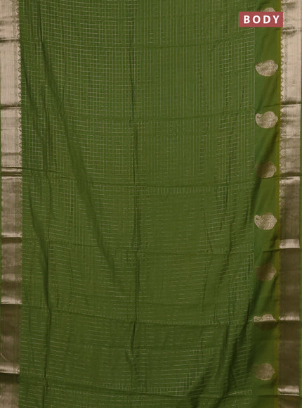 Semi chanderi saree light green and violet with allover zari checked pattern and zari woven paisley butta border