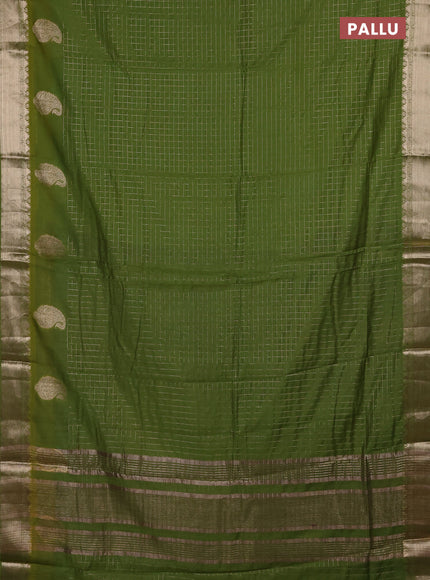 Semi chanderi saree light green and violet with allover zari checked pattern and zari woven paisley butta border