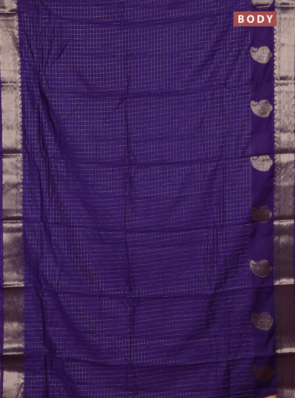 Semi chanderi saree violet and rust shade with allover zari checked pattern and zari woven paisley butta border