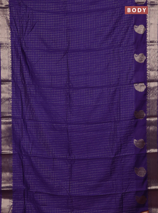 Semi chanderi saree violet and rust shade with allover zari checked pattern and zari woven paisley butta border
