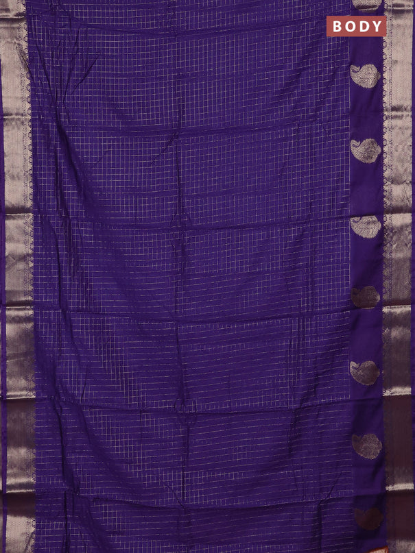 Semi chanderi saree violet and rust shade with allover zari checked pattern and zari woven paisley butta border