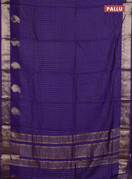 Semi chanderi saree violet and rust shade with allover zari checked pattern and zari woven paisley butta border