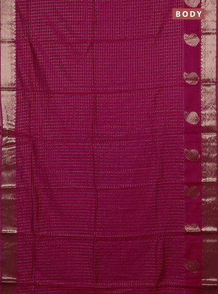 Semi chanderi saree pink and violet with allover zari checked pattern and zari woven paisley butta border