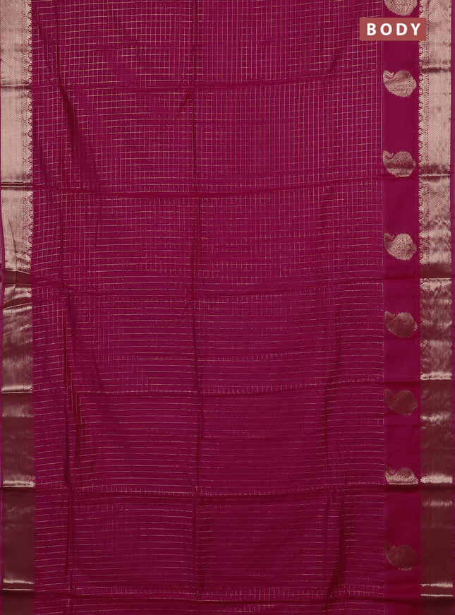 Semi chanderi saree pink and violet with allover zari checked pattern and zari woven paisley butta border
