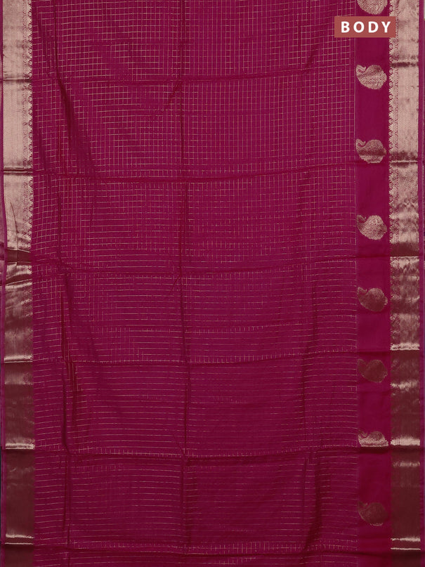 Semi chanderi saree pink and violet with allover zari checked pattern and zari woven paisley butta border
