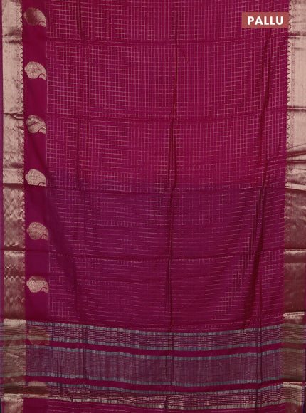 Semi chanderi saree pink and violet with allover zari checked pattern and zari woven paisley butta border