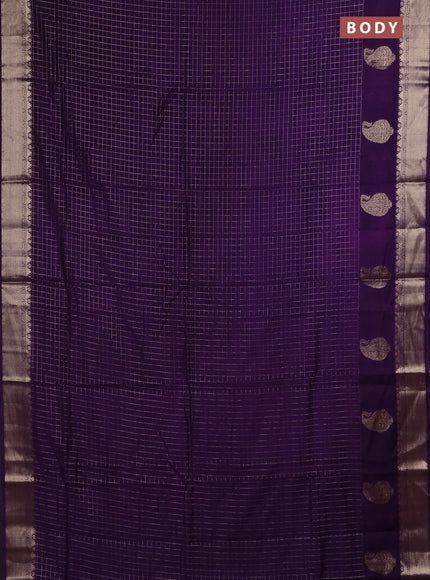 Semi chanderi saree violet and pink with allover zari checked pattern and zari woven paisley butta border