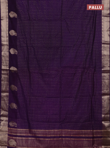 Semi chanderi saree violet and pink with allover zari checked pattern and zari woven paisley butta border