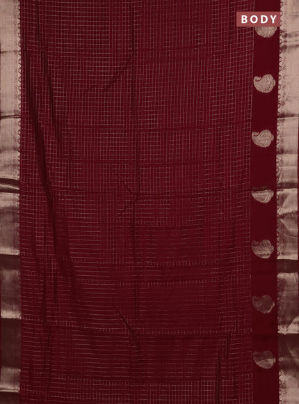 Semi chanderi saree maroon and yellow with allover zari checked pattern and zari woven paisley butta border