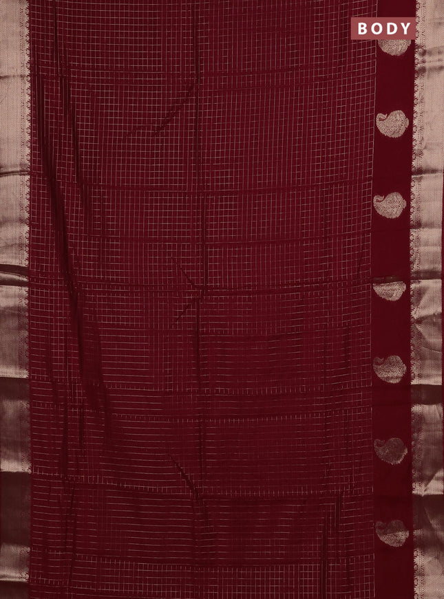 Semi chanderi saree maroon and yellow with allover zari checked pattern and zari woven paisley butta border