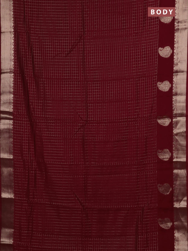 Semi chanderi saree maroon and yellow with allover zari checked pattern and zari woven paisley butta border