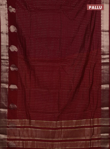 Semi chanderi saree maroon and yellow with allover zari checked pattern and zari woven paisley butta border