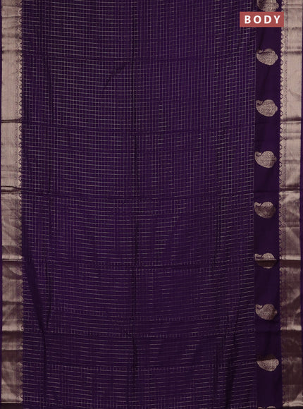 Semi chanderi saree violet and light green with allover zari checked pattern and zari woven paisley butta border