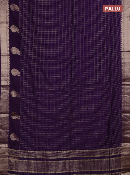 Semi chanderi saree violet and light green with allover zari checked pattern and zari woven paisley butta border