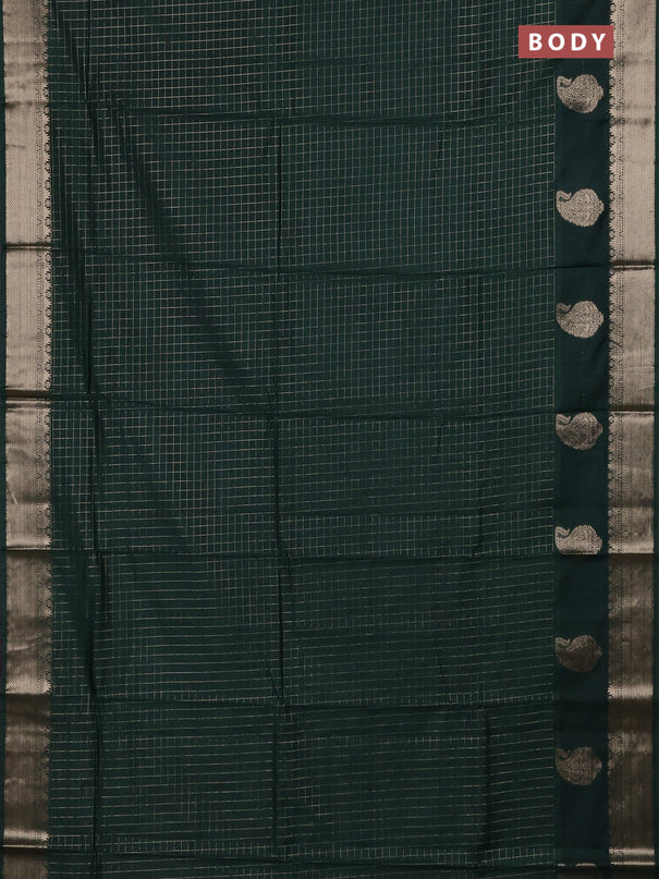 Semi chanderi saree bottle green and pink with allover zari checked pattern and zari woven paisley butta border